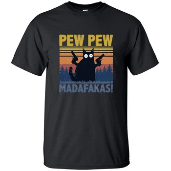 

Funny Cat Pew Pew Madafakas Kawaii Anime Summer Cool Half Sleeved T Shirt Printed Cotton T Shirts Top Men Harajuku Black Tshirt