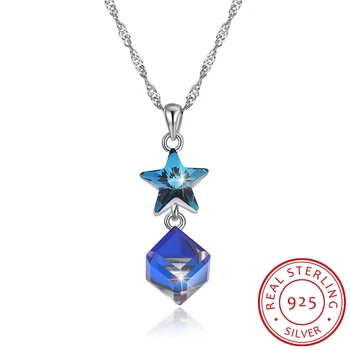 

INALIS 925 sterling silver female suspension pendant neck diamond blue star crystal necklace gifts for women's jewelry a girl