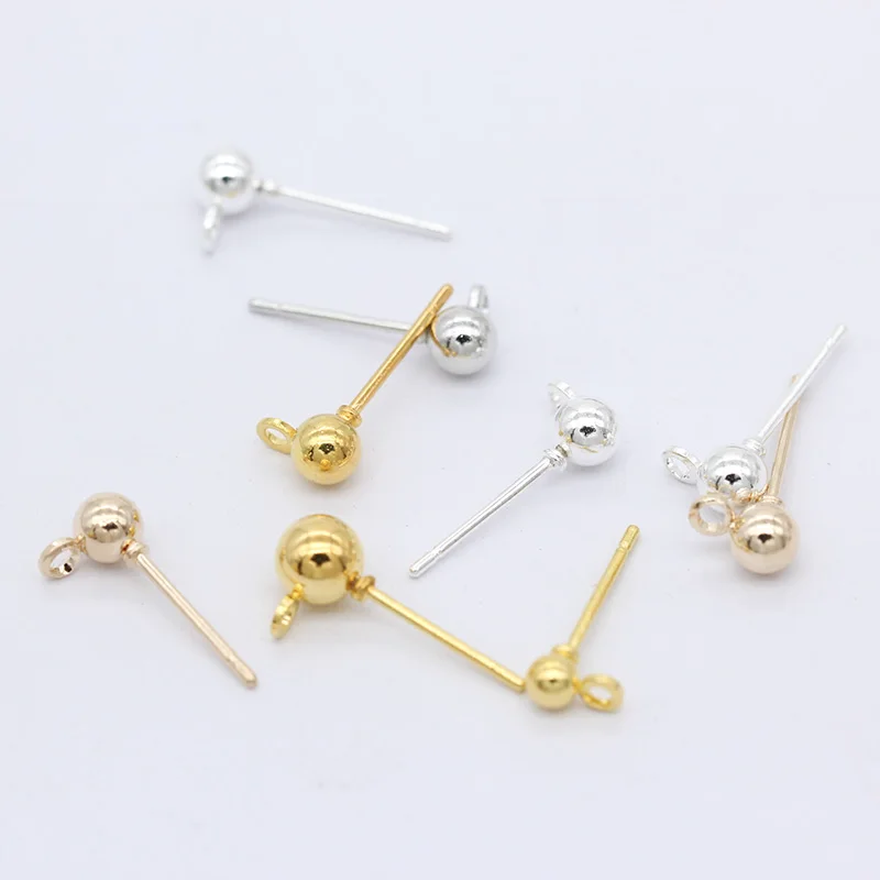 100p 3mm 4mm 5mm ball beads Head with loop Earring base findings Ear Stud Post Pin Ball Beads Findings jewelry | Украшения и
