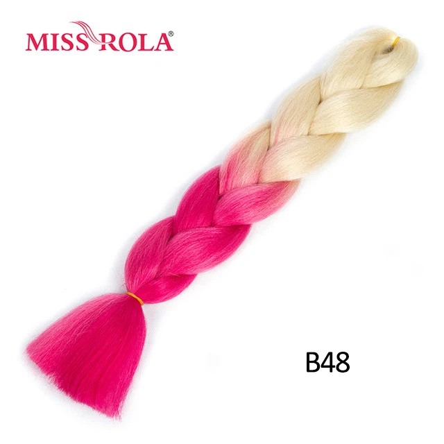 Miss Rola Synthetic Support Wholesale 100g 24 Inch Jumbo BraidsPink Green Yellow High Temperature Fiber Ombre Hair Extensions B48