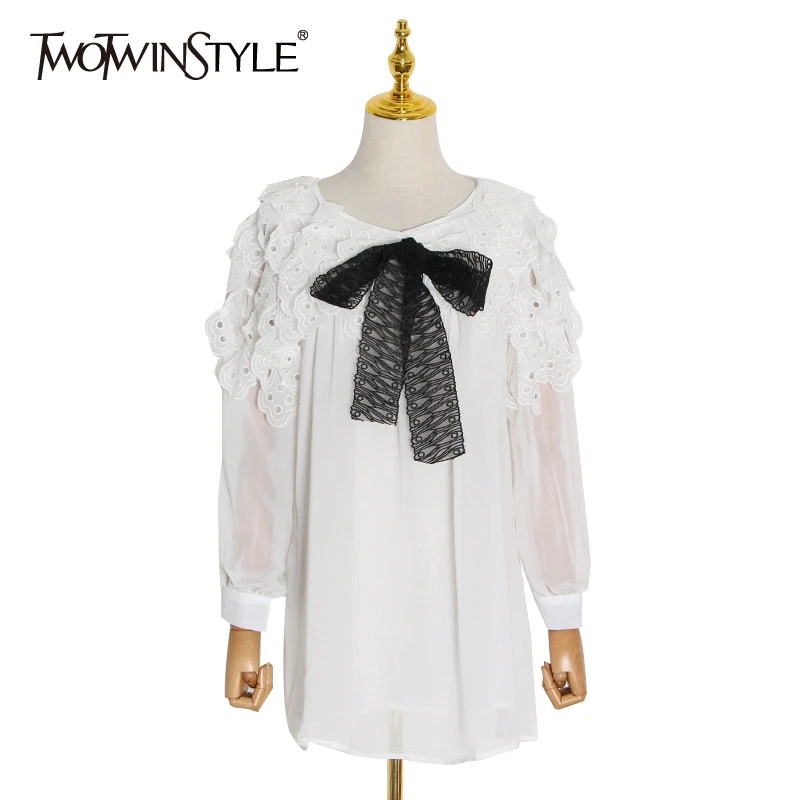 TWOTWINSTYLE женское платье с бантом и круглым вырезом длинным рукавом популярные