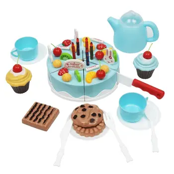 

1 Box Pretend Play Food Set for Kids Cutting Birthday Cake Toys w / Candles Fruit Dessert Educational Kitchen Toy