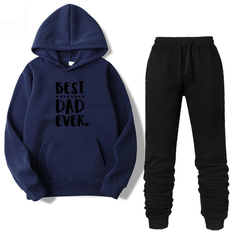Комплект из двух предметов, подарок на день отцов, свитшот с надписью «Best Dad Ever heart», мужской/женский спортивный костюм, толстовка с капюшоном, осенняя брендовая одежда, комплект из толстовки и штанов