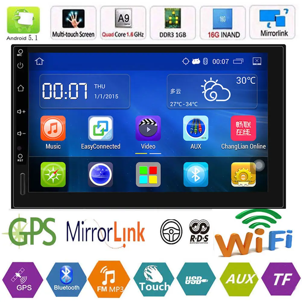 Onever " сенсорный экран авто радио MP5 плеер gps Bluetooth громкой навигации USB 3g wifi USB камера заднего вида Android 5,1