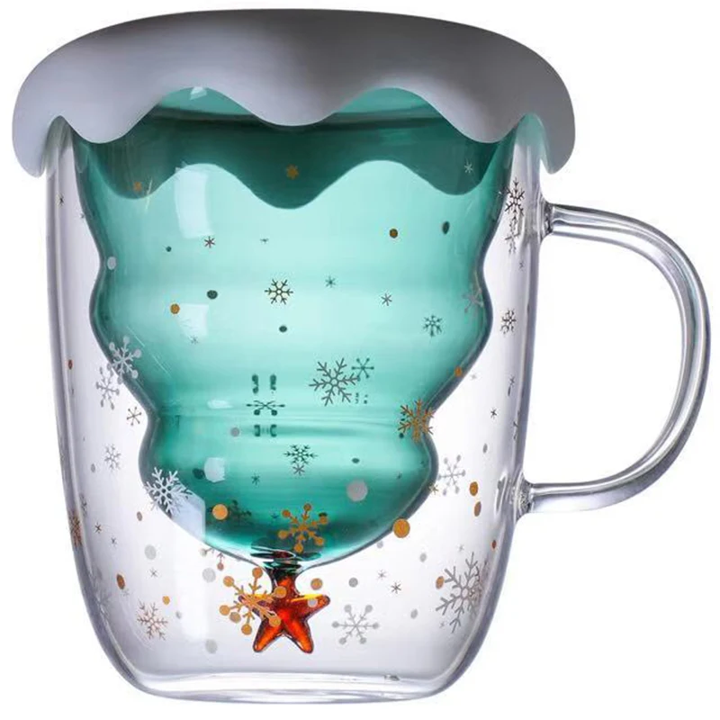 Стиль, двухслойная стеклянная чашка, кофейная кружка 250 мл с ручкой и силиконовой резиной, домашний декор, рождественские подарки - Цвет: Star Wish
