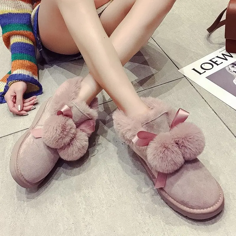 Zapatos de mujer; женские ботинки; зимние ботинки; ботинки с меховым помпоном; женская Нескользящая модная женская обувь; бархатная обувь на толстой U11-02