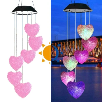 

Solar Wind Chime Light LED Wind Chime Light Waterproof Colorful Love Heart Shape Garden Hanging Lamp Christmas Party Decorative