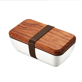 

Lunch Box Japanese Wood Bento Box Ceramic Bowl BPA Free Portable Food Container With Cutlery Students Picnic School