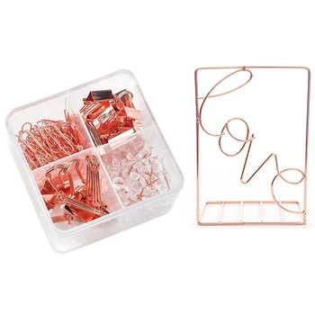 

171Pcs Rose Gold Office Stationery Set with 2Pcs Creative Love Shaped Metal Bookends