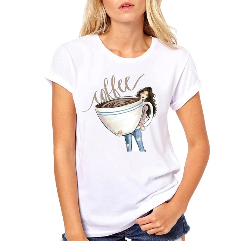 

Women Clothes Cartoon Cup Coffee Lady Summer Ulzzang Ladies Woman Harajuku Aesthetic Top Casual Tee Shirt T Female T-shirt