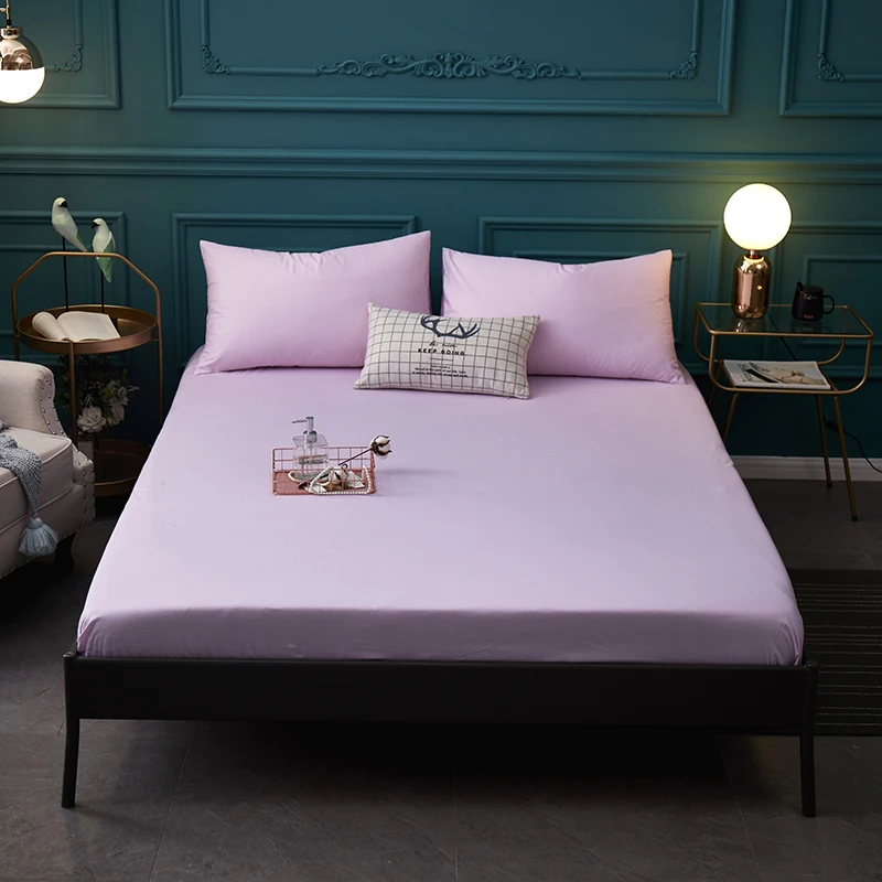 BKZY-fen se 1pcs cotton Fitted Sheet High 30cm solid color Bed Sheet Four Corners With Elastic Band Mattress Cover 90x200cm/200x220cm - Цвет: BKZY-fen se