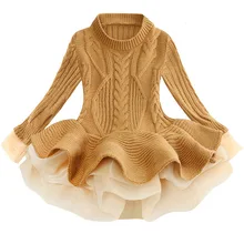 Зимнее платье для девочек коллекция года; модный свитер принцессы с длинными рукавами для девочек; сезон весна-осень детское платье с пышной юбкой рождественские платья для девочек