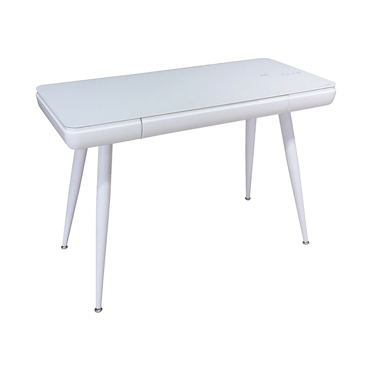 

Creative ergonomic desk simple modern tempered glass computer desktop study drawer table smart audio writing desk table with USB