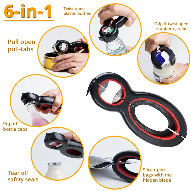 

6 in 1 Multi Function Twist Bottle Opener, All in One Jar Gripper Can Wine Beer Lid Twist Off Jar Opener Claw