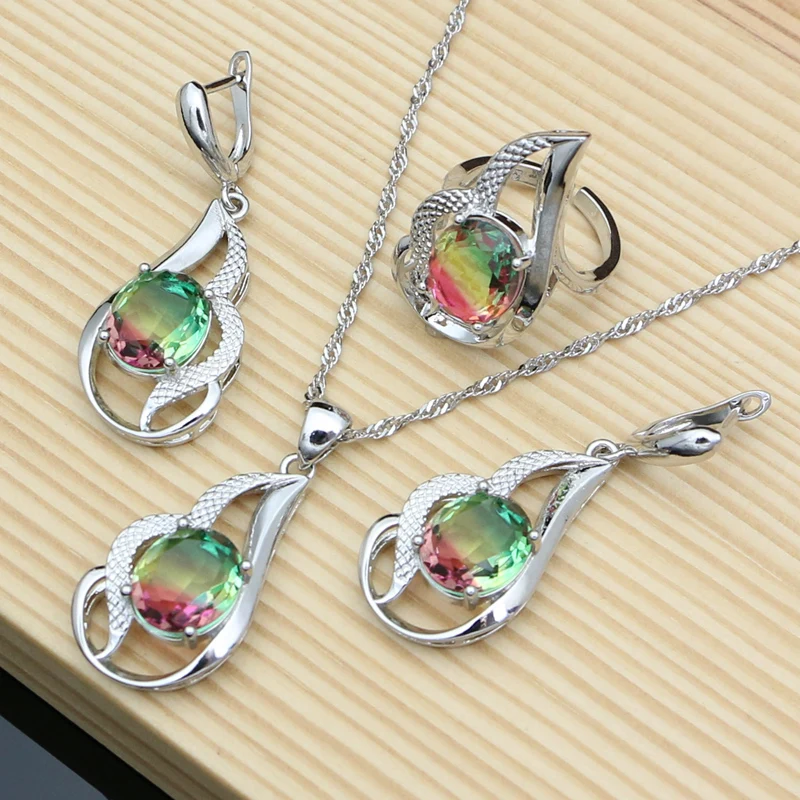 Mystic Multicolor Tourmaline Jewelry Sets for Women Wedding Earrings
