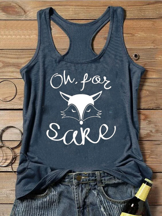 Dark grey-black text Oh For Fox Sake жилет Модные футболки с графическим принтом одежда в летнем стиле пляжные вечерние топы на бретелях Прямая поставка - Цвет: Dark grey-black text