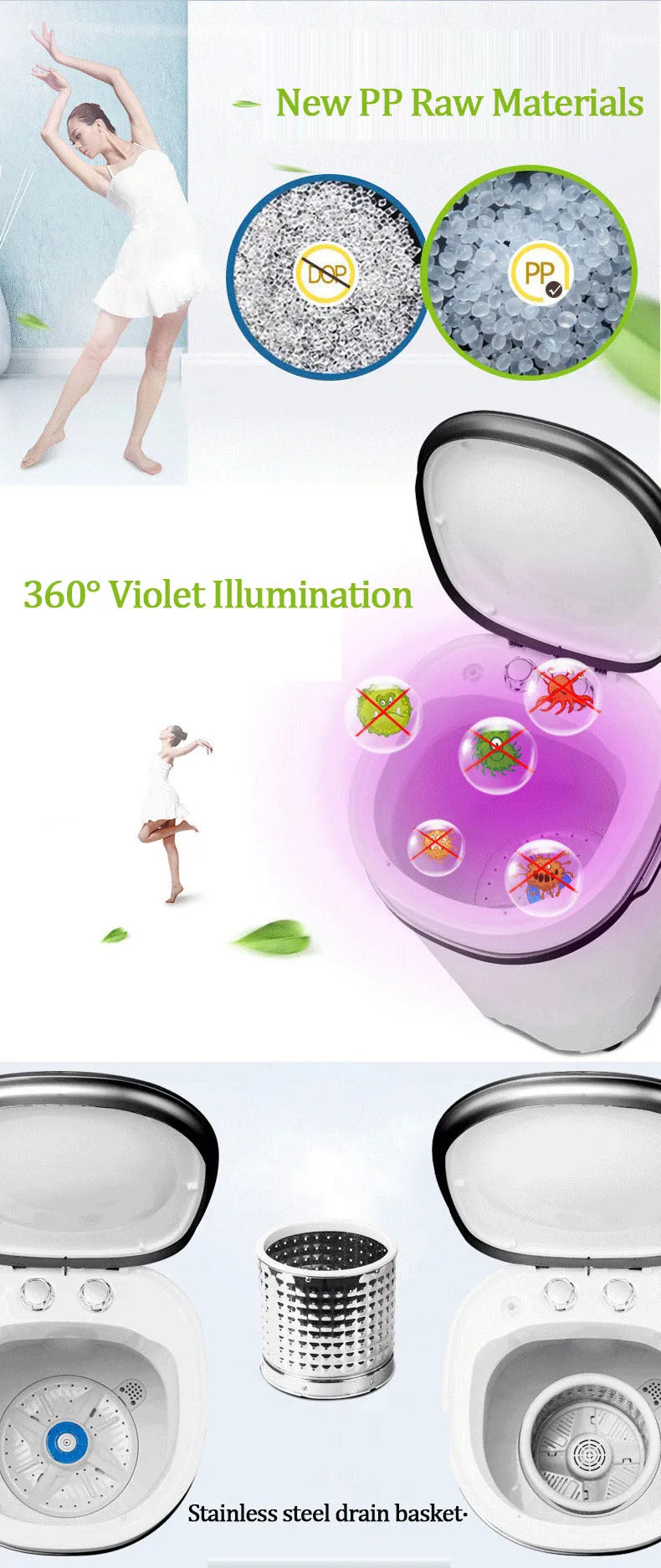 3.0 Kg Mini Washing Machine Semi-automatic Top Open Household Small Baby Infant Child Elution