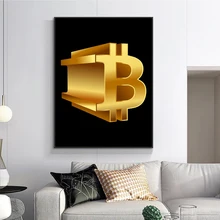 

Financial Value Bitcoin Painting on The Wall Art Decor Print on Canvas Posters Picture Black Golden Poster Study Office Decor