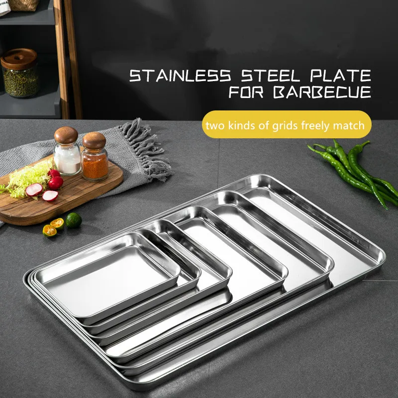 

2ps/Set Rectangular Non-Stick Baking Tray Stainless Steel Cake Bread Cooling Rack Suit Grid Line Bakeware Kitchen Cooking Tools