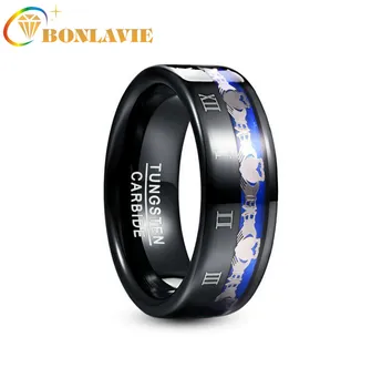 

8mm Wide Plating Black Tungsten Steel Men's Ring Claddagh Pattern Engraved Roman Numeral Tungsten Carbide Ring Men's Jewelry