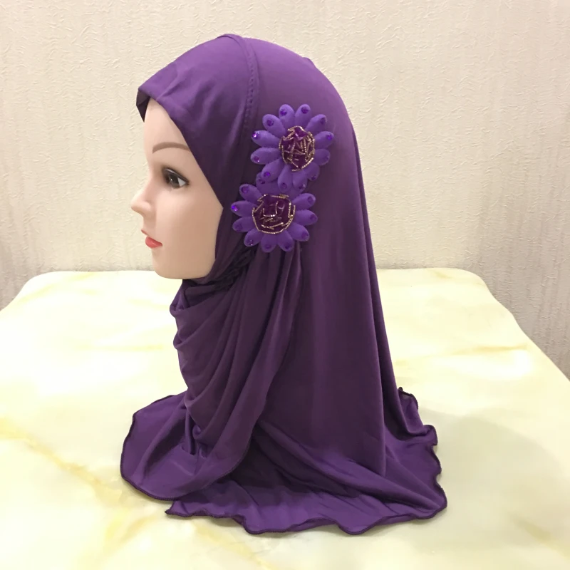 Детский мусульманский хиджаб детский с кружевным цветочным узором исламский шарф шали стрейч 50 см от 3 до 8 лет