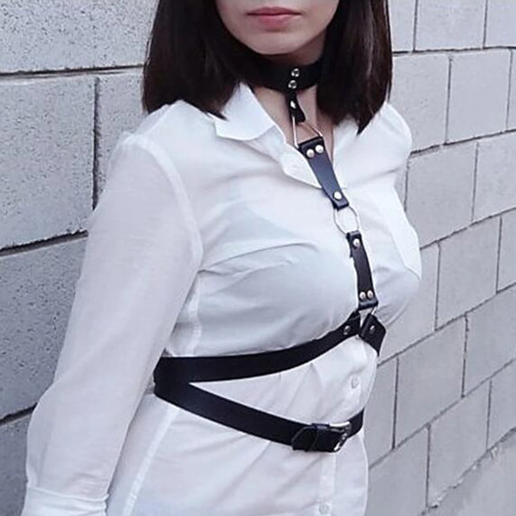 Womens Adjustable PU Leather Chest Harness Gothic Strappy Body Caged Belts