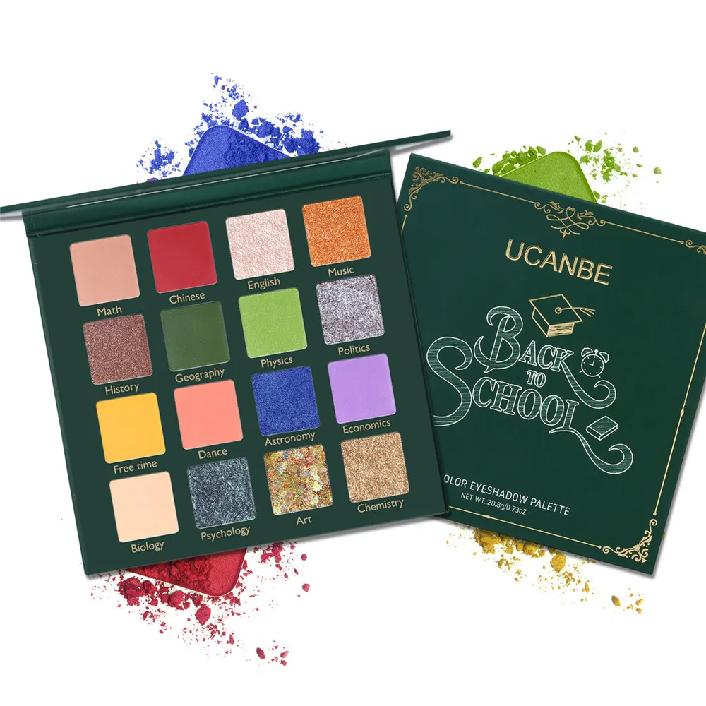UCANBE Back To School, тени для век, пигмент, матовое мерцание, 16 цветов, блеск, тени для век, палитра, пудра, макияж, палитра, осветляет глаза