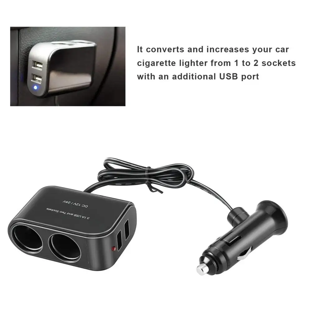 Универсальный USB 12 В/24 В 2-сторонний автомобильный прикуриватель + светодиодный