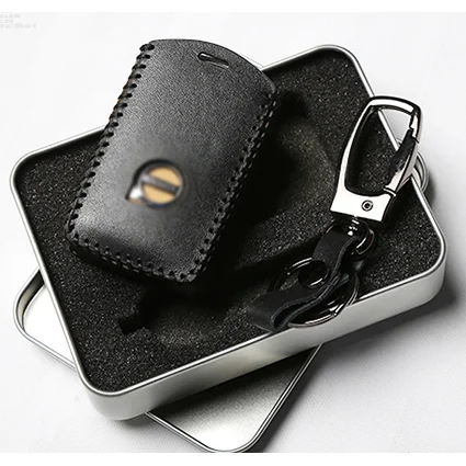 Leather Case black Пульт дистанционного управления деревянный Автомобильный Брелок чехол для ключа кожаный чехол Замена для Volvo- XC90 S90 V90 XC60(только чехол - Цвет: Leather Case black