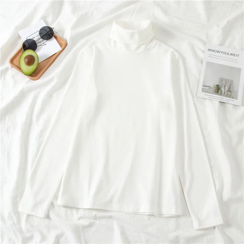 GCAROL, Новое поступление, Осень-зима, Женская водолазка, базовые Топы, тонкая рубашка с длинным рукавом, стрейчевая, винтажная, без подкладки, верхняя одежда - Цвет: White