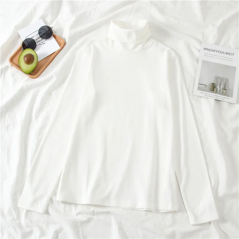 White GCAROL, Новое поступление, Осень-зима, Женская водолазка, базовые Топы, тонкая рубашка с длинным рукавом, стрейчевая, винтажная, без подкладки, верхняя одежда - Цвет: White