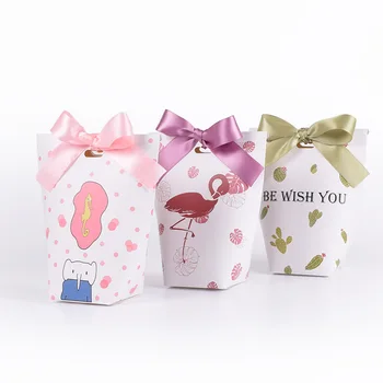 

50pcs 6.5*16.5*7cm Printed flamingos Packing Paper Box for birthday Candy box Gift Package Stuff
