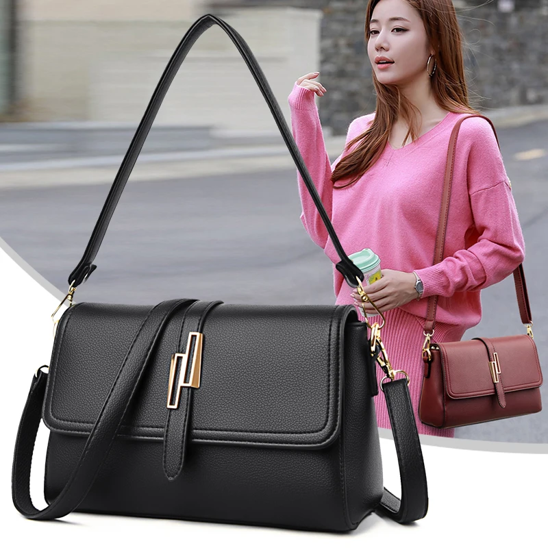 

Women Elegant Small Square Bags Soft Leather Lightweight Shoulder Messenger Bag Lady Girls Classic Designer Solid Color Handbags