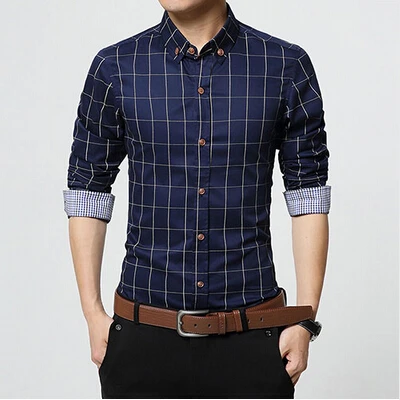 1311 Navy Blue Новые модные повседневные деловые рубашки kala lakihan трендовая приталенная Офисная Рабочая Рубашка мужская клетчатая рубашка с отворотом Осенняя рубашка в клетку - Цвет: 1311 Navy Blue