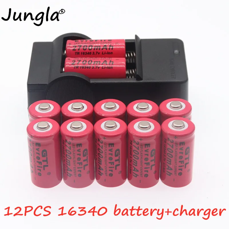 

New 2700mAh Rechargeable 3.7V Li-ion 16340 Batteries CR123A Battery LED Flashlight Travel Wall Charger For 16340 CR123A Battery