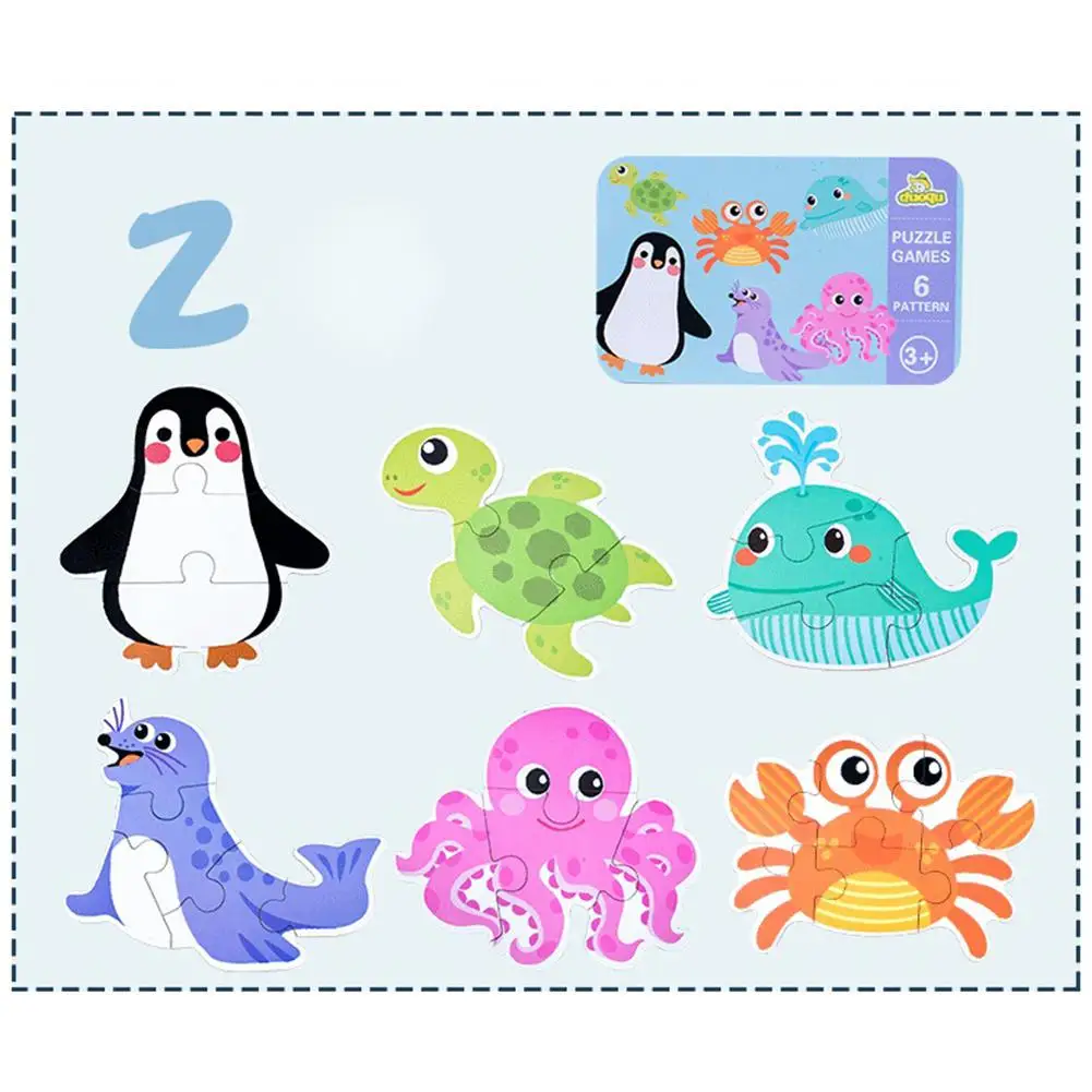 Marine life Хоббилан 6 в 1 Дети Детские мультфильм животных шаблон головоломки раннее образование деревянная игрушка - Цвет: Marine life