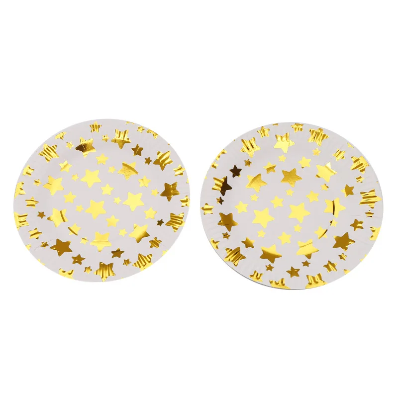 gold star 10pcs 10 шт. 7 дюймов фольга в Золотой горошек на день рождения, свадьбу, вечеринку, принадлежности для украшения, блюдо для торта, одноразовые бумажные тарелки, сувениры для детского душа - Цвет: gold star 10pcs