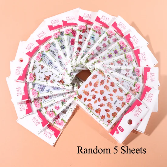 Random 5pcs 3D тисненые цветы, наклейки для дизайна ногтей, кленовый лист, роза, слайдеры, дизайны с гравировкой, фольги, акриловые декорации, маникюрные TRSTZ5D01-18 - Цвет: Random 5pcs