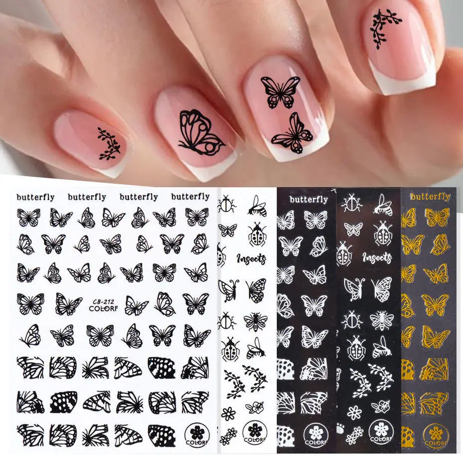 

CB Series tang jin yin Black-and-White Ultra-Thin Gum Nail Sticker INS Red Based on Facebook Red Butterfly Nail Sticker