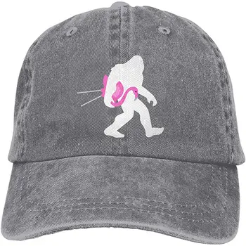 

Unisex Adults Vintage Washed Baseball Cap Adjustable Dad Hat - Bigfoot and Lawn Flamingo Black