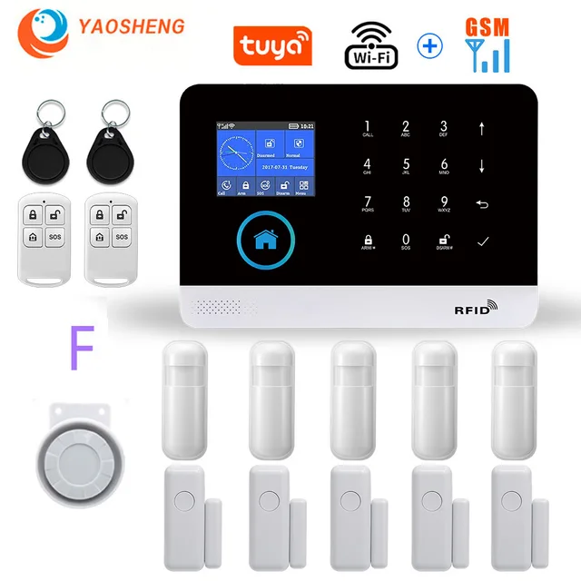 Wireless WIFI GSM Home Security Alarm System For Tuya Smart Life APP With Motion Sensor Detector Compatible With Alexa & Google F