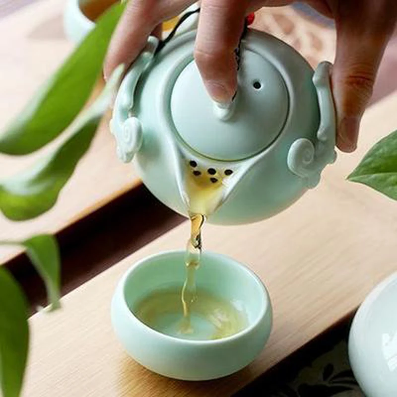 1pot 2cup китайский дорожный чайный набор кунг-фу керамический портативный чайник фарфоровый чайный сервиз чай чашки чайной церемонии чайник