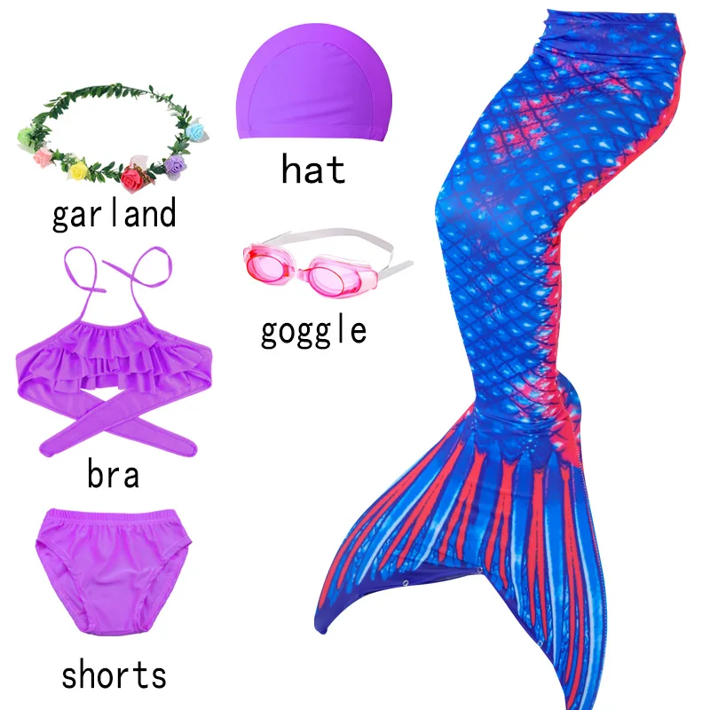 ; комплект из 3 предметов на Хэллоуин; детский купальник с хвостом русалки и шортами для девочек; платье для плавания с топом для девочек - Цвет: 6pcs with purple-J