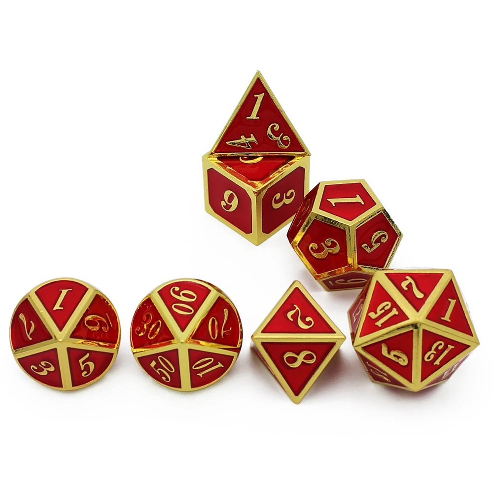 7pcs set Metal Dice Set D&D Dice Velvet Pouch D20 D12 D10 D% D8 D6 D4 dice DND RPG Table Games dados dices set metal dice dice set