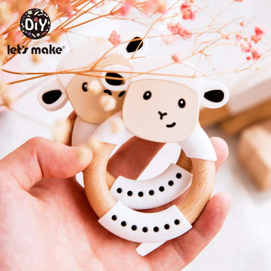 Let's Make/4 шт., детский прорезыватель, силиконовый, в форме овечки из мультфильма, детский Прорезыватель для зубов, кольцо из бука, удобные игрушки для младенцев, детский Прорезыватель