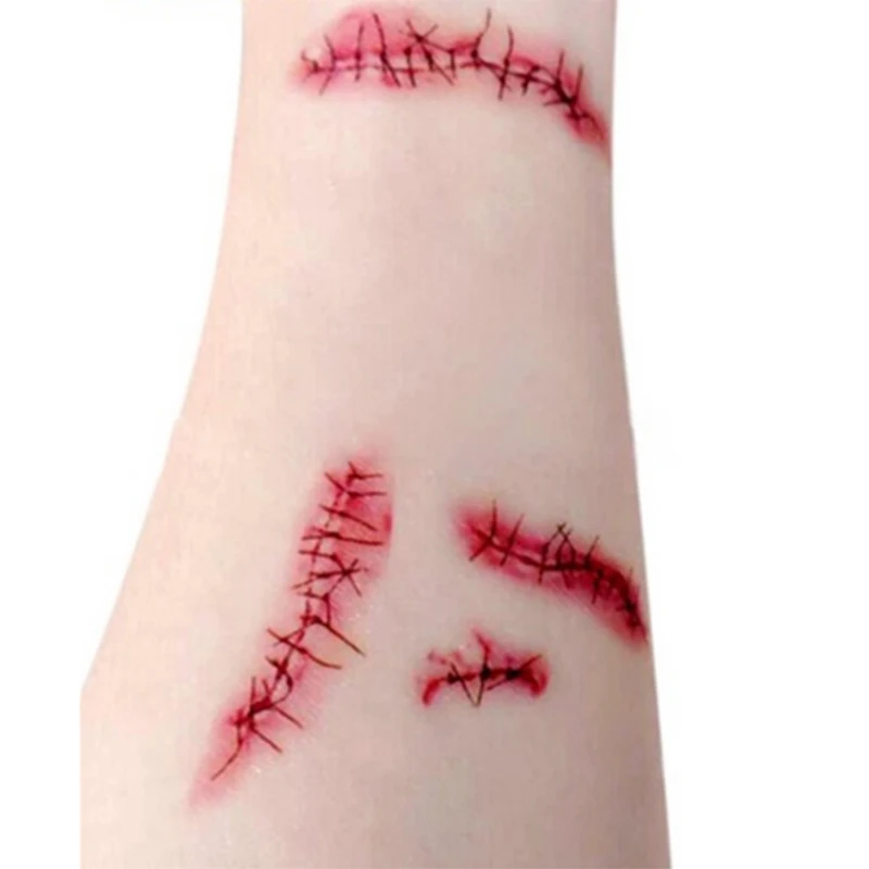 Временные татуировки стикер s кровавые шрамы водонепроницаемые мгновенные раненные страшные Прошитые повреждения съемный стикер татуировки для Хэллоуина