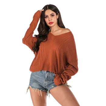 

Solid color sweater women's autumn and winter new V-neck loose sexy long-sleeved sweater