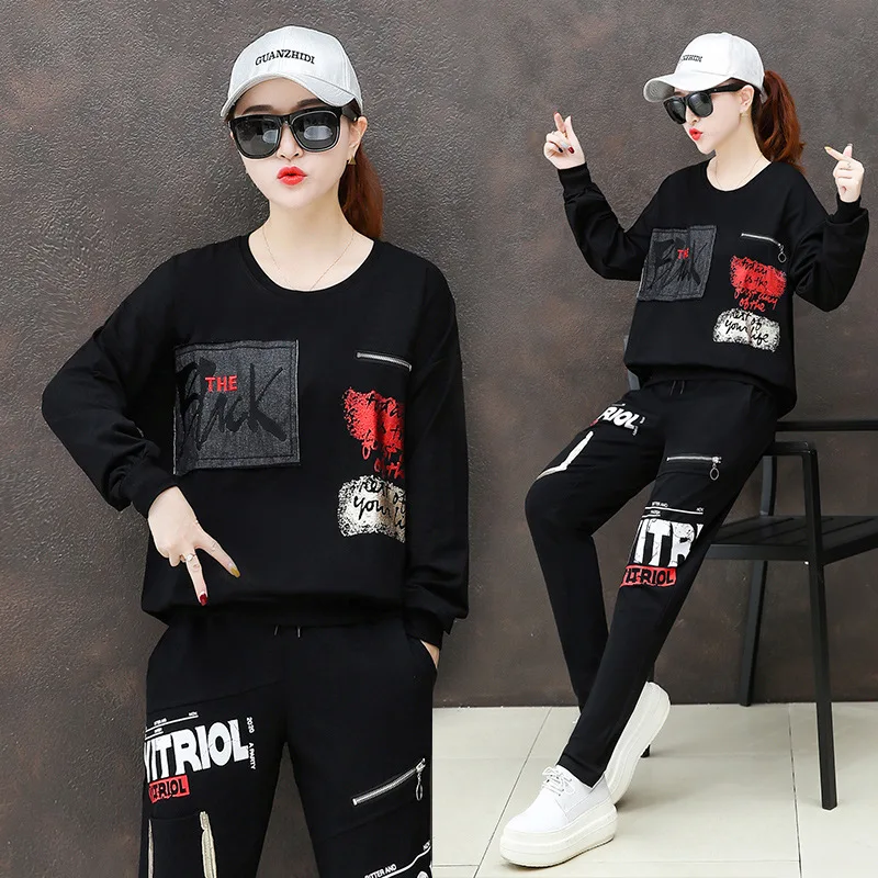 

Luxury Korean Style Clothing Set Autumn Women Two Piece Set Tracksuit Letter Print Tops and Pants Suit Female 2pcs Punk Outfits