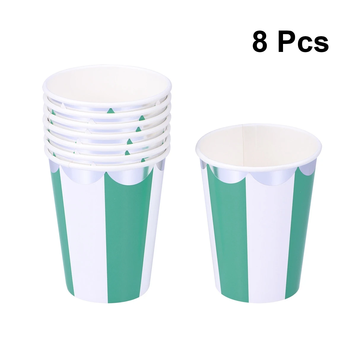 8 шт одноразовые чашки подарочная упаковка лоток полосатый узор чашки тиснение бумажный стакан для сока 270 мл на праздник день рождения вечеринка - Цвет: Зеленый