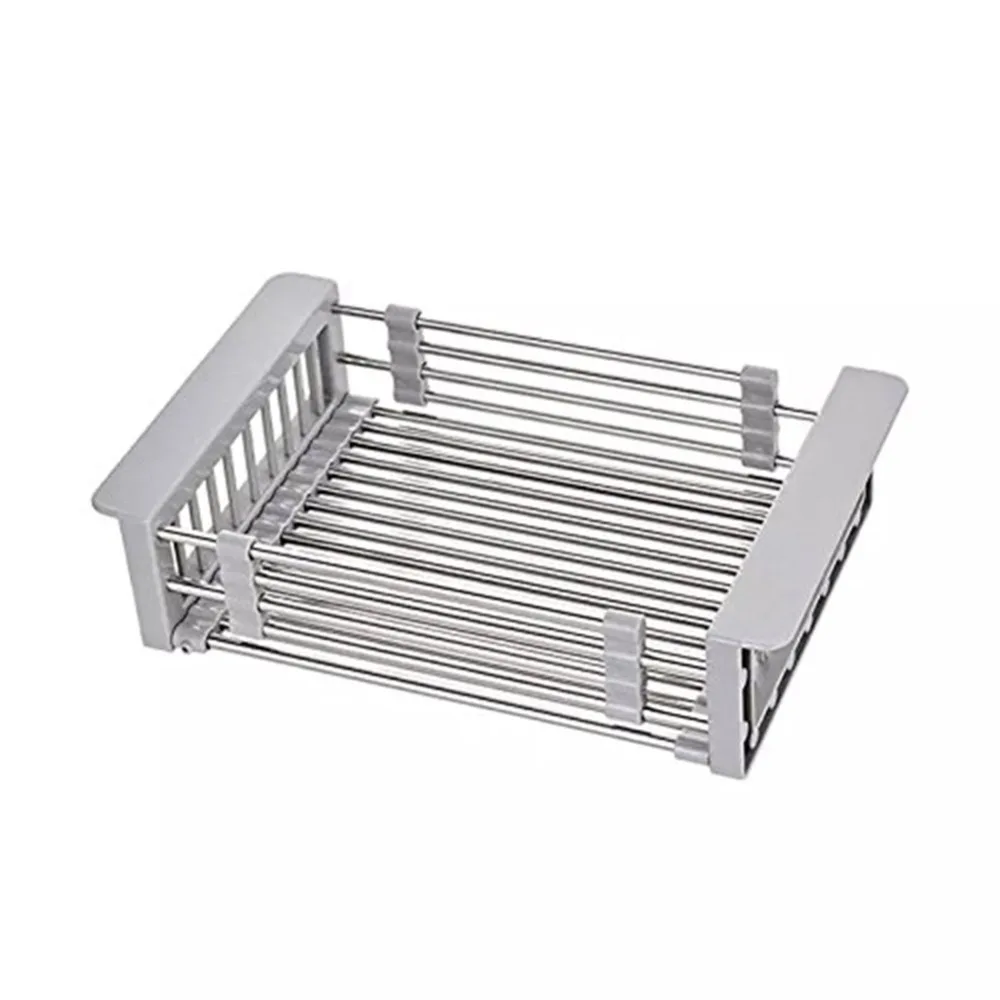 

Stainless Steel Dish Drainer Adjustable Arms Holder Functional Kitchen Sink Organizer Vegetable Fruit Drying Dish Rack